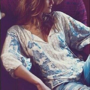 Free People Moon River Peasant Blouse - Blue Rose